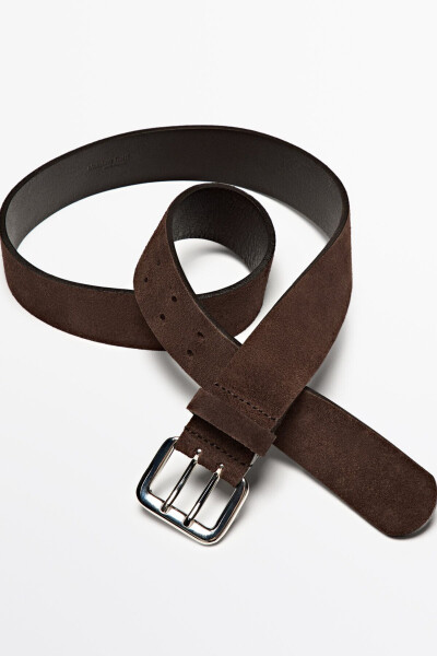 Double buckle nubuck leather belt - 4