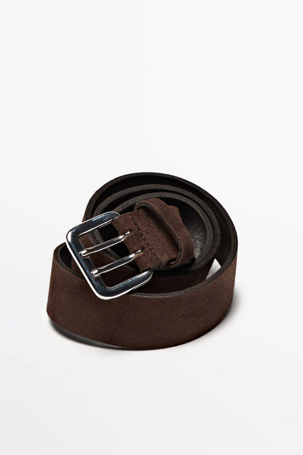 Double buckle nubuck leather belt - 5