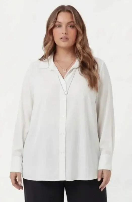 Double-Button Plus Size Shirt White - 1