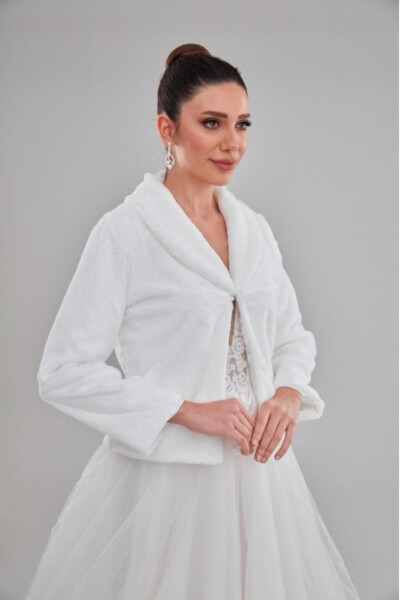 Double Collar Long Sleeve Bridal Stole Fur Bolero - 1