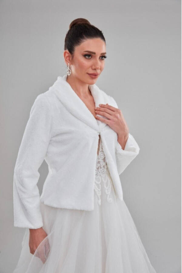 Double Collar Long Sleeve Bridal Stole Fur Bolero - 3