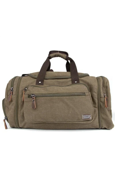 Double Compartment Shoe Compartment Canvas Sports & Travel Suitcase Dark Khaki - NECATI ÇANTA