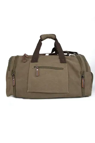 Double Compartment Shoe Compartment Canvas Sports & Travel Suitcase Dark Khaki - 6