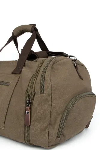 Double Compartment Shoe Compartment Canvas Sports & Travel Suitcase Dark Khaki - 7