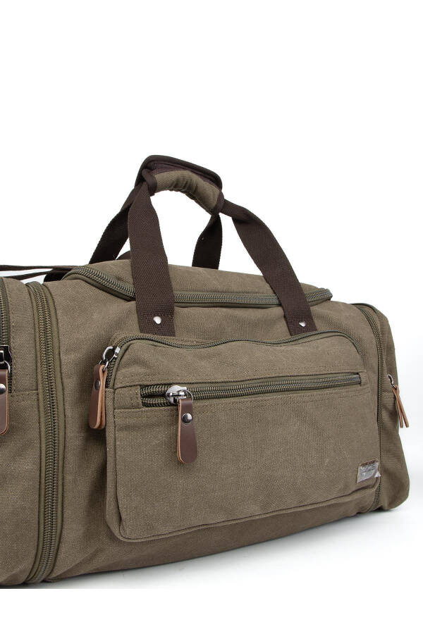 Double Compartment Shoe Compartment Canvas Sports & Travel Suitcase Dark Khaki - 11