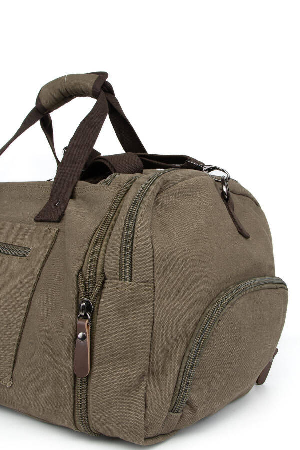 Double Compartment Shoe Compartment Canvas Sports & Travel Suitcase Dark Khaki - 8