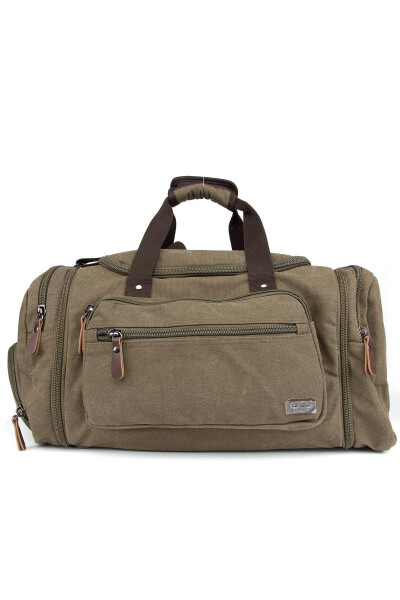 Double Compartment Shoe Compartment Canvas Sports & Travel Suitcase Dark Khaki - 17