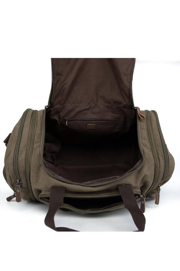 Double Compartment Shoe Compartment Canvas Sports & Travel Suitcase Dark Khaki - 22