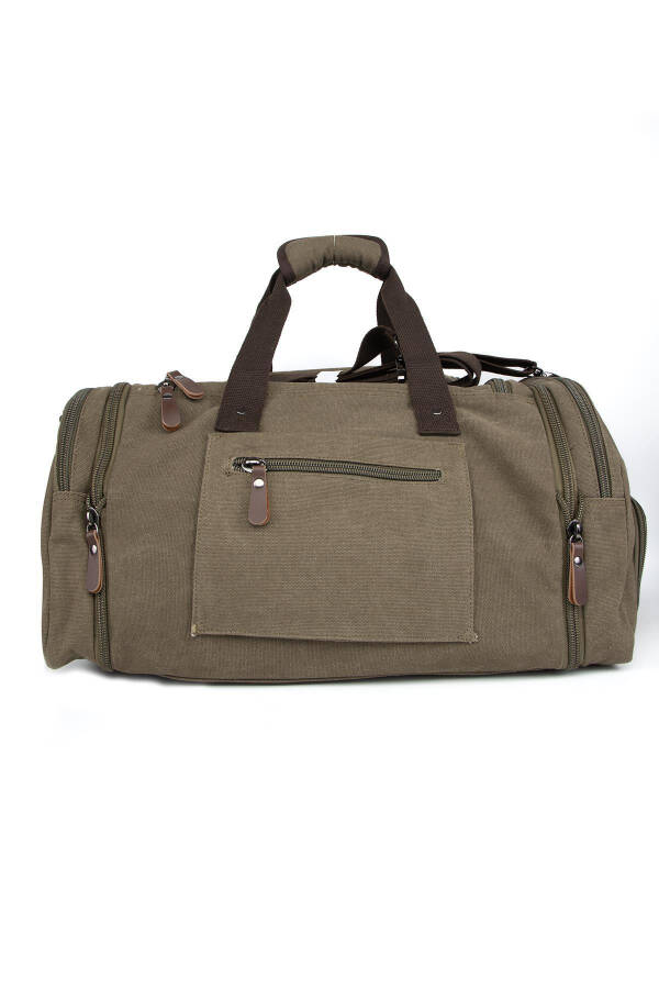 Double Compartment Shoe Compartment Canvas Sports & Travel Suitcase Dark Khaki - 23