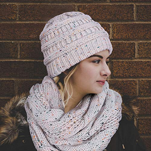 Double Couple Womens Scarf Beanie Hat Set Thick Winter Infinity Scarf Knit Scarfs for Women - 6