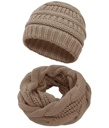 Double Couple Womens Scarf Beanie Hat Set Thick Winter Infinity Scarf Knit Scarfs for Women 