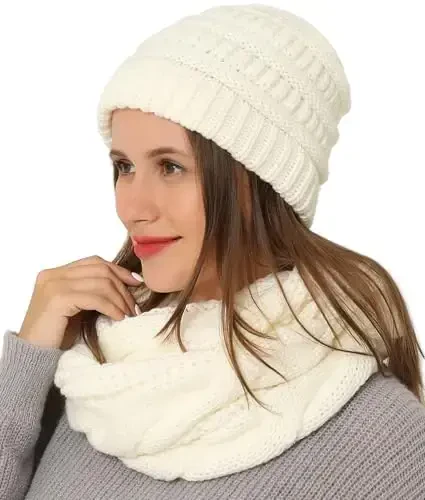 Double Couple Womens Scarf Beanie Hat Set Thick Winter Infinity Scarf Knit Scarfs for Women - 5
