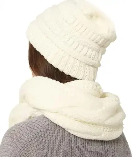 Double Couple Womens Scarf Beanie Hat Set Thick Winter Infinity Scarf Knit Scarfs for Women - 6