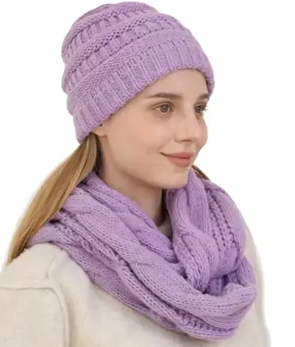 Double Couple Womens Scarf Beanie Hat Set Thick Winter Infinity Scarf Knit Scarfs for Women - 1