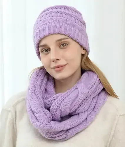 Double Couple Womens Scarf Beanie Hat Set Thick Winter Infinity Scarf Knit Scarfs for Women - 2