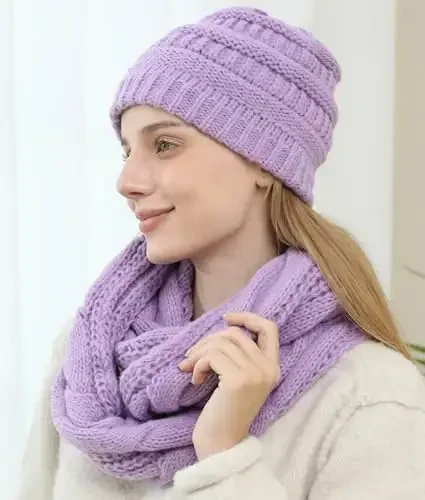Double Couple Womens Scarf Beanie Hat Set Thick Winter Infinity Scarf Knit Scarfs for Women - 5