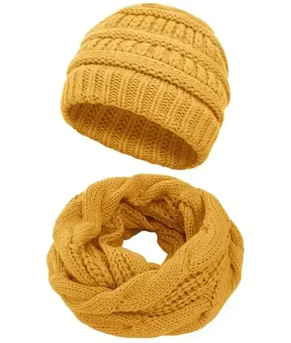 Double Couple Womens Scarf Beanie Hat Set Thick Winter Infinity Scarf Knit Scarfs for Women - 1