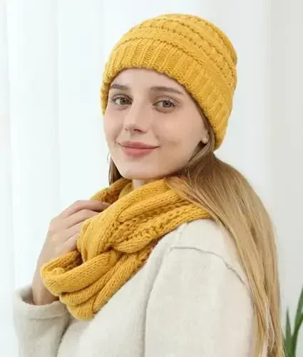 Double Couple Womens Scarf Beanie Hat Set Thick Winter Infinity Scarf Knit Scarfs for Women - 5