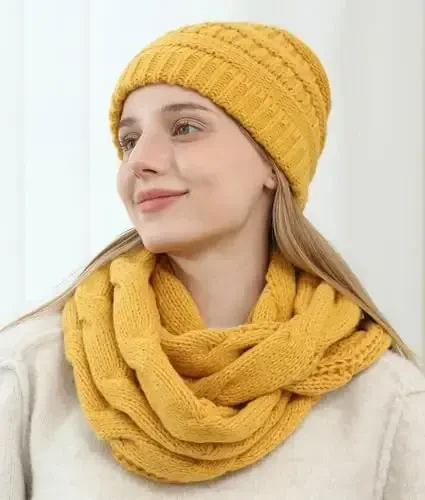 Double Couple Womens Scarf Beanie Hat Set Thick Winter Infinity Scarf Knit Scarfs for Women - 6