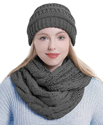 Double Couple Womens Scarf Beanie Hat Set Thick Winter Infinity Scarf Knit Scarfs for Women - Modazone (1)