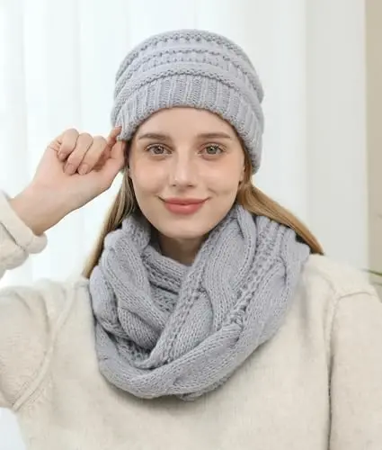 Double Couple Womens Scarf Beanie Hat Set Thick Winter Infinity Scarf Knit Scarfs for Women - 2