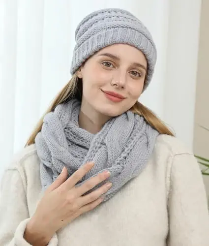 Double Couple Womens Scarf Beanie Hat Set Thick Winter Infinity Scarf Knit Scarfs for Women - 5