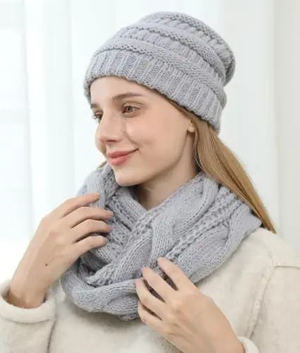 Double Couple Womens Scarf Beanie Hat Set Thick Winter Infinity Scarf Knit Scarfs for Women - 6