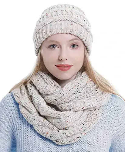 Double Couple Women's Scarf Beanie Hat Set Thick Winter Infinity Scarf Knit Scarves for Women - 2