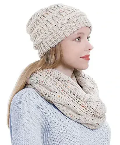 Double Couple Women's Scarf Beanie Hat Set Thick Winter Infinity Scarf Knit Scarves for Women - 4