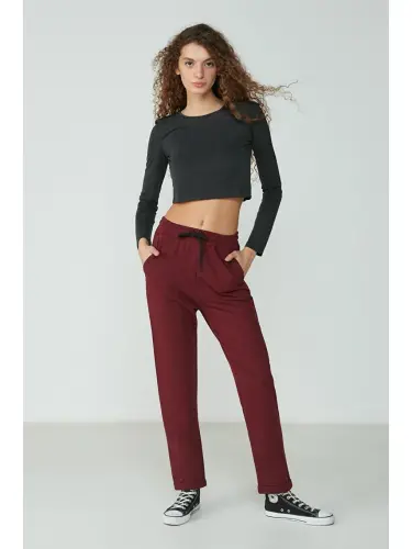 Double Cuff Sweatpants 738 Burgundy-Burgundy - 1