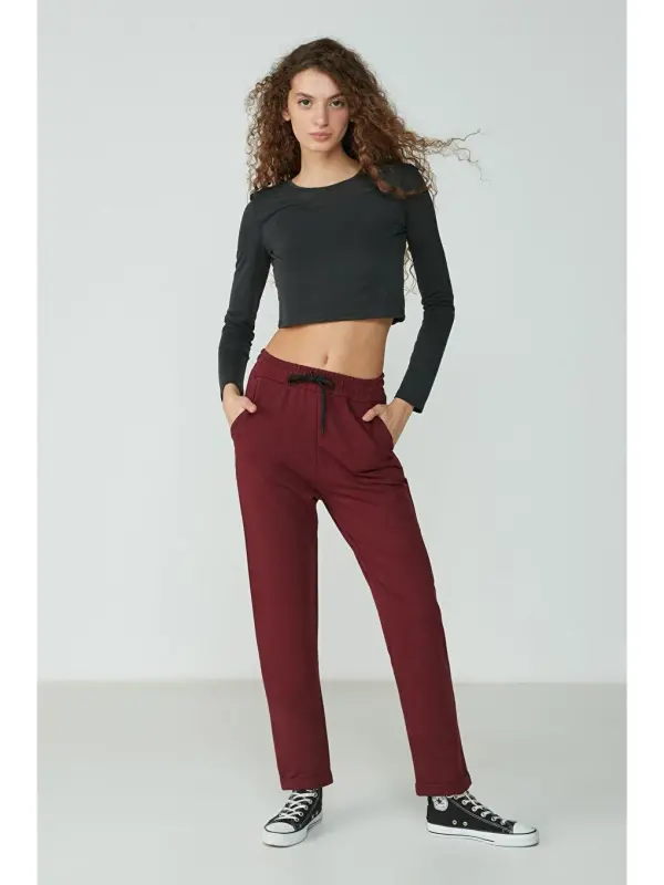 Double Cuff Sweatpants 738 Burgundy-Burgundy - 1