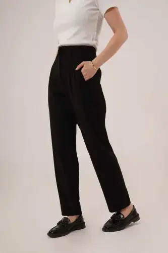 Double Dart Detailed Black Pants - 1