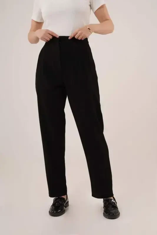 Double Dart Detailed Black Pants - 3