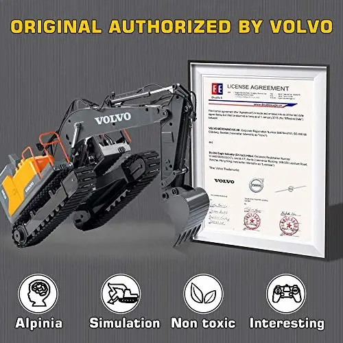 Double E Volvo 1: 16 Scale Remote Control Excavator, 17 Channel 3-in-1 Construction Toy with Metal Shovel, Drill, Grab & Lights, 2.4GHz Full Function Digger for Outdoor Sandbox, Gift for Kids & Adults - DOUBLE (1)