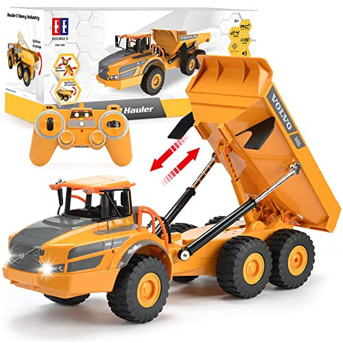 DOUBLE E Volvo RC Dump Truck Toy for Kids, Articulated Hauler, Remote Control Construction Toys Vehicles with Lights, Birthday Gifts Ideas for Boys Age 6 7 8 9 10 Year Old and up - 1