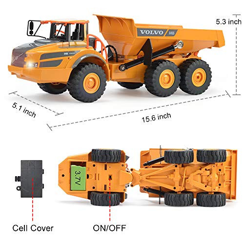 DOUBLE E Volvo RC Dump Truck Toy for Kids, Articulated Hauler, Remote Control Construction Toys Vehicles with Lights, Birthday Gifts Ideas for Boys Age 6 7 8 9 10 Year Old and up - 6