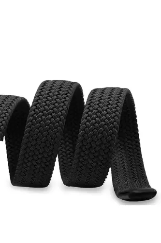 Double Elastic Knit Belt 3.5cm Black and White Elastic Belt Unisex 2 Pieces-BLACK - 3