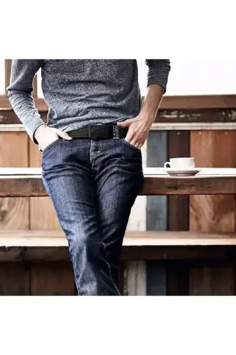 Double Elastic Knitted Belt 3.5cm Black And Navy Blue Rubber Belt Unisex 2 Pieces-BLACK - 3