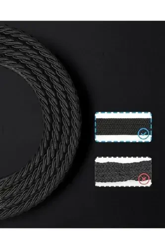 Double Elastic Knitted Belt 3.5cm Black And Navy Blue Rubber Belt Unisex 2 Pieces-BLACK - 5