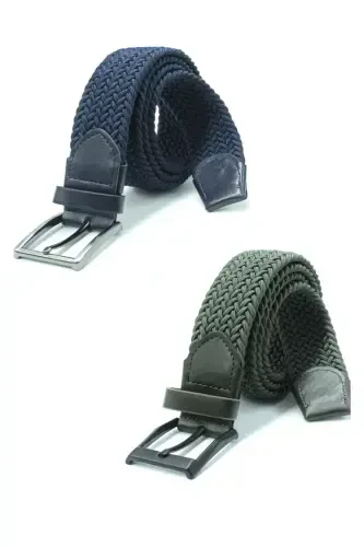 Double Elastic Knitted Belt 3.5cm Navy Blue And Green Elastic Belt Unisex 2 Pieces-NAVY BLUE - 1