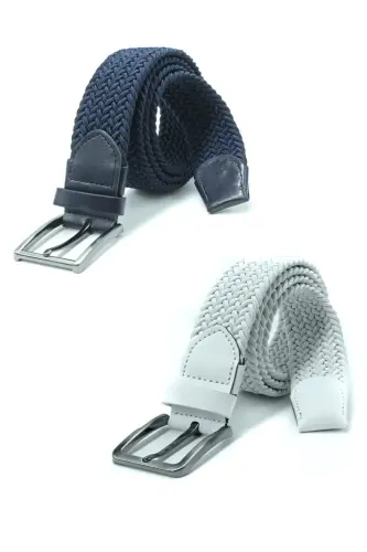 Double Elastic Knitted Belt 3.5cm Navy Blue And White Rubber Belt Unisex 2 Pieces-NAVY BLUE 