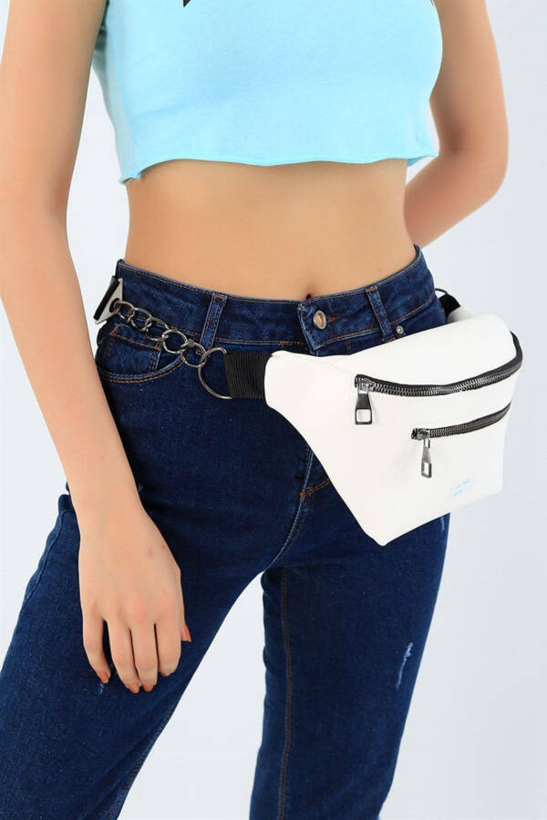 Double Eyelet Chain White Waist Bag - 2