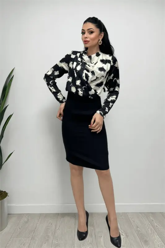 Double Fabric Chiffon Satin Dress - BLACK - 1