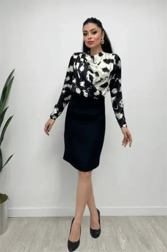 Double Fabric Chiffon Satin Dress - BLACK - 3