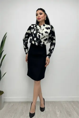 Double Fabric Chiffon Satin Dress - BLACK - 6