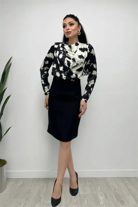 Double Fabric Chiffon Satin Dress - BLACK - 6