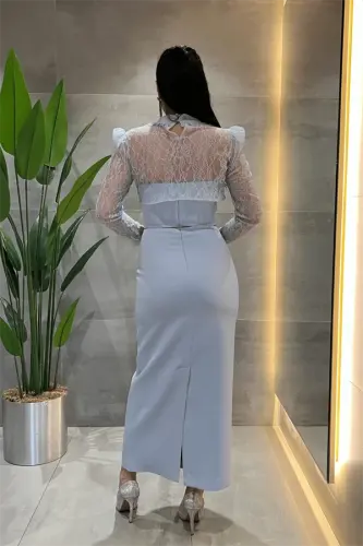 Double Fabric Strapless Dress with Lace Bolero Detail - BABY BLUE - BÜYÜKBEDENIZ (1)