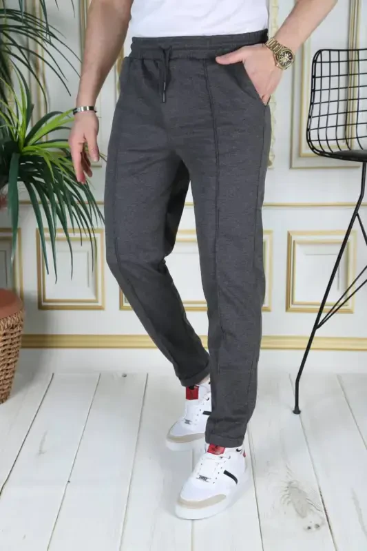 Double face fabric men's sweatpants-anthracite - 1