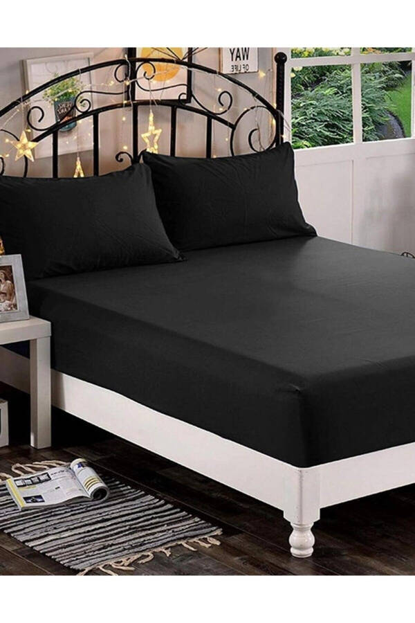 Double Fitted Sheet + 2 Pillowcases 160x200 Black - 1