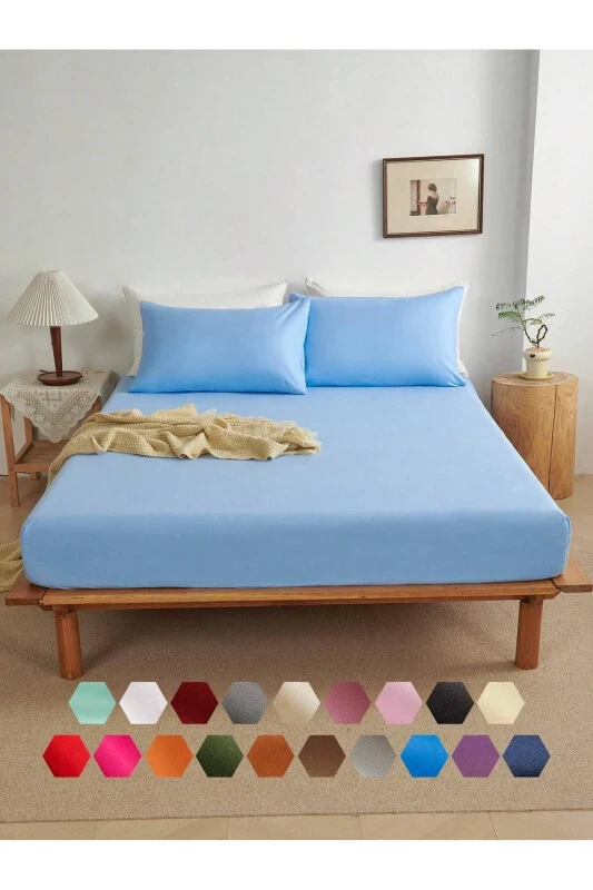 Double Fitted Sheet + 2 Pillowcases 160x200 Blue - 1